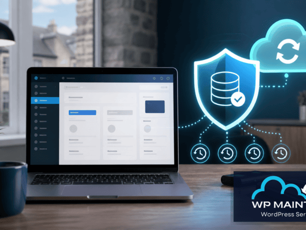 WordPress backups Ireland secure backup and restore concept with WP Maintain branding
