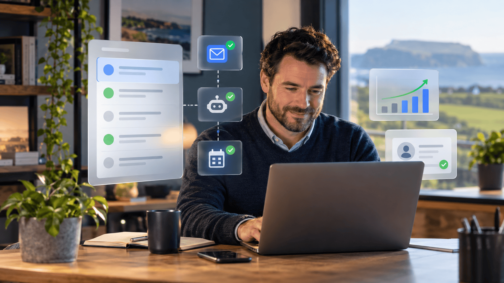 Irish business owner using AI automation workflows for website enquiries